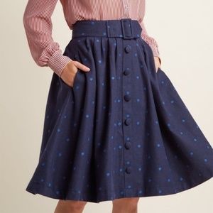 NEW Modcloth Intern of Fate Dotted Blue Skirt